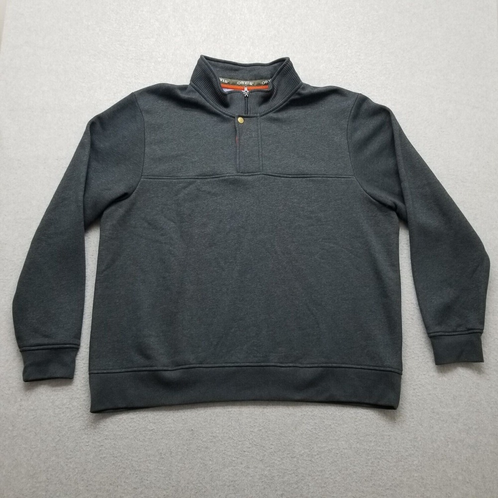 Orvis Sweater Mens 2XL Gray Long Sleeve Pullover Mock Neck Zip Casual